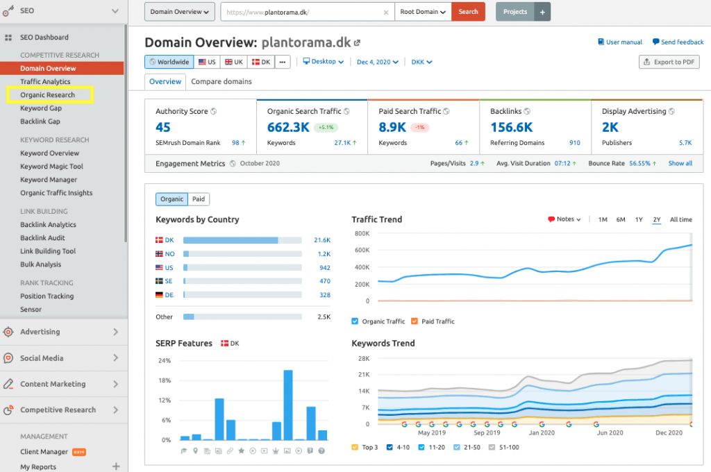semrush domain overview